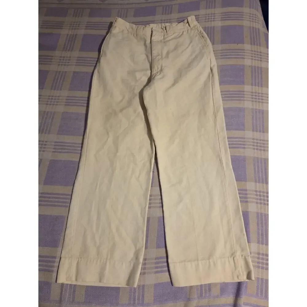 Vintage 1940s Palm Beach Gabardine Rayon Pleated Trouser Linen Pants Size 29x28